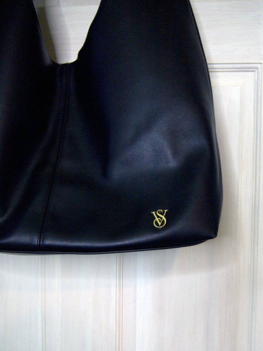 Victoria’s Secret Black Bow Tote Bag Slouchy Shoulder Purse Faux Leather - Picture 4 of 9